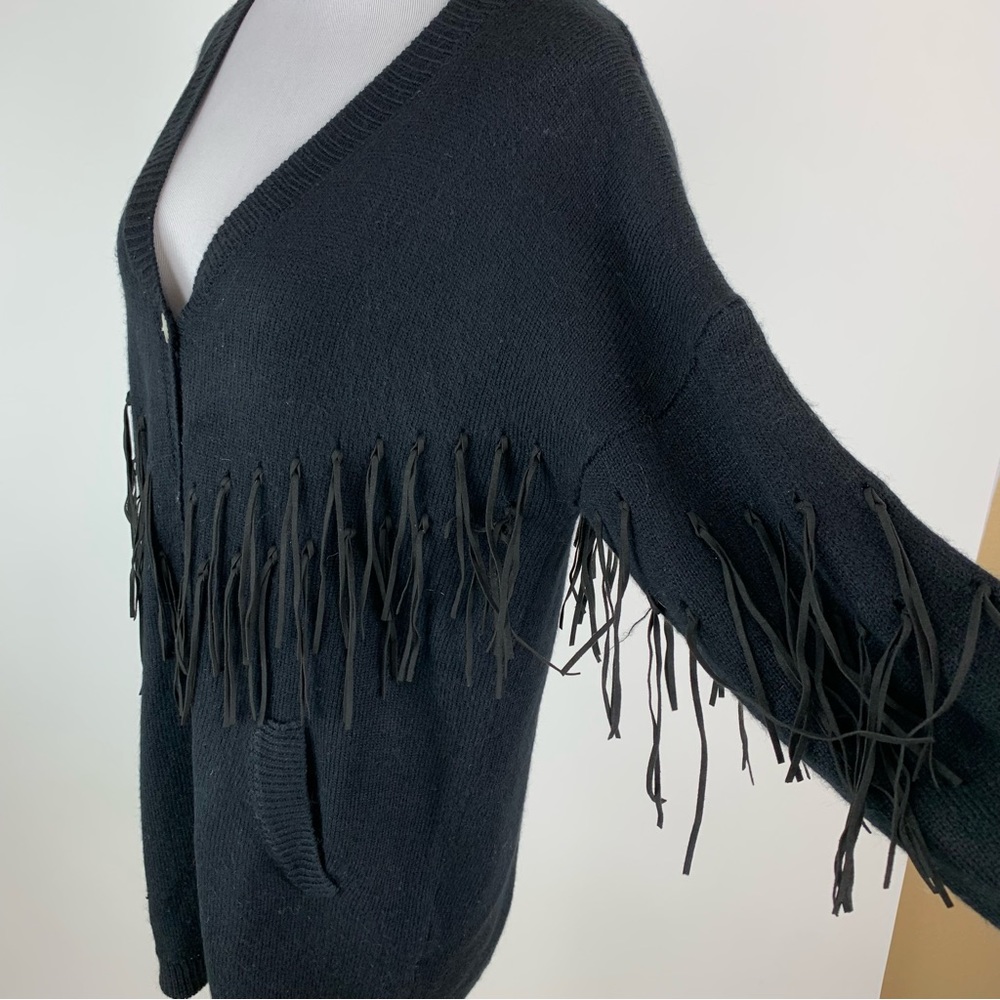 Very J Black Western Fringe Button Front Cardigan Sweater Small
